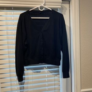 Comfy, lightweight, waffle knit, black, cropped & button up sweater